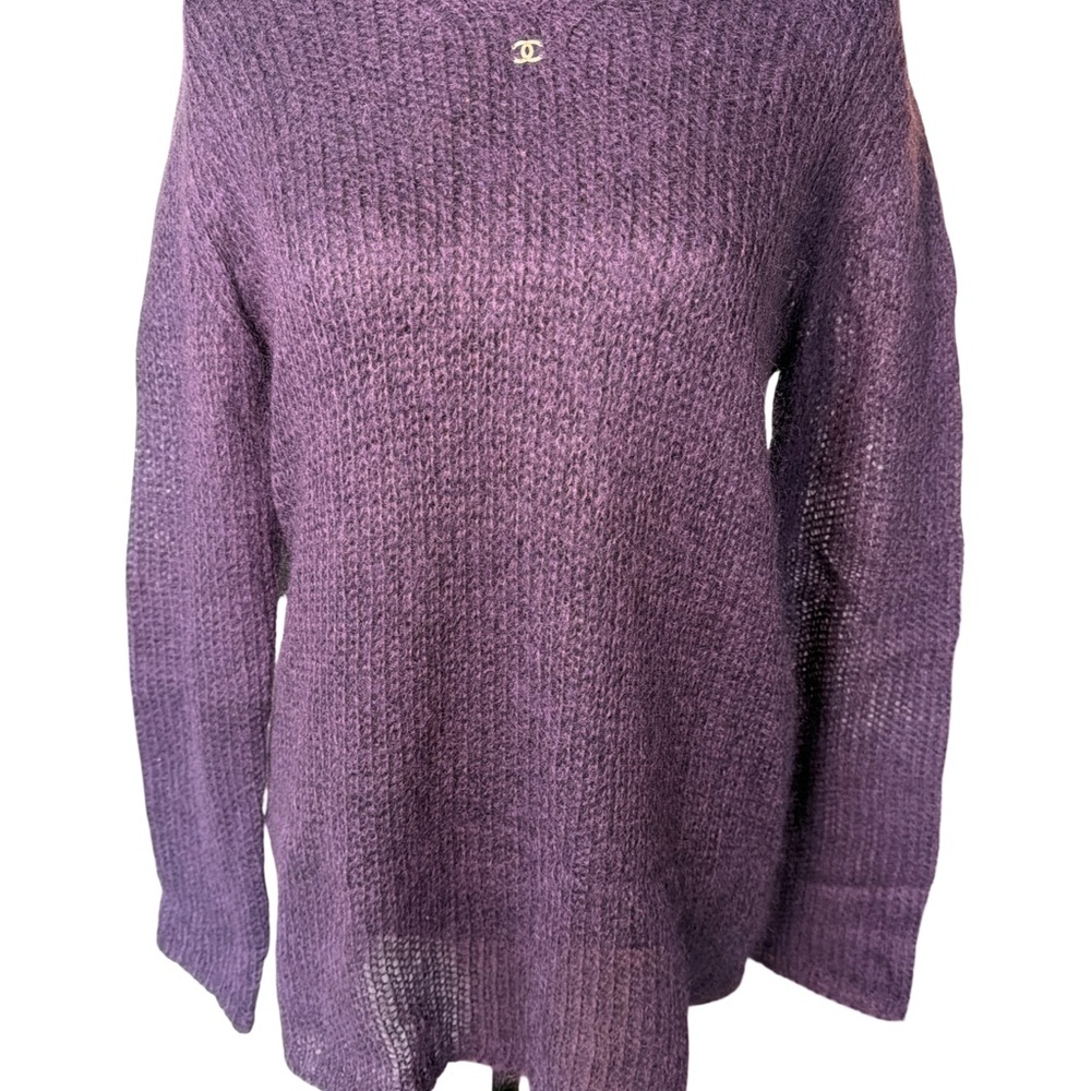 CHANEL Purple Mohair Women's Crew Neck Sweater